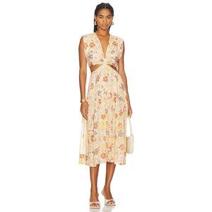 Joie Maeve B Cutout Silk Midi Dress in Apricot Buff Multi